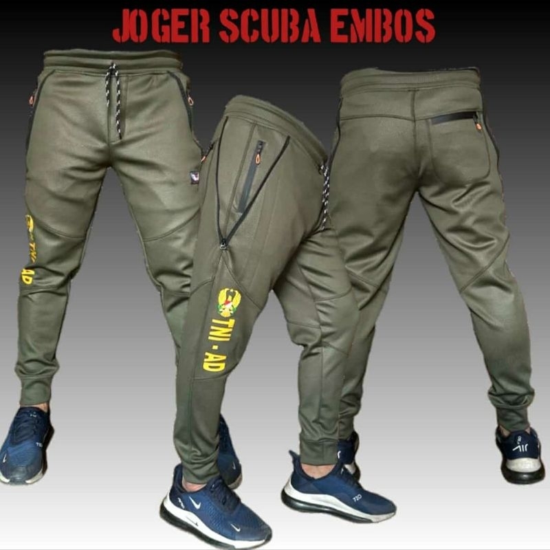 Joger sleting Scuba Celana Pria Traning TNI AD Bahan Premium Scuba