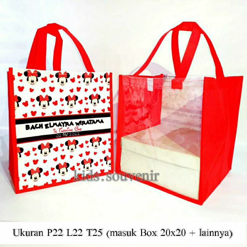 

Tas Souvenir Ulang Tahun Anak Custom Gambar Mickey Minnie Goodiebag Ultah Spunbond mix Mika 0,13