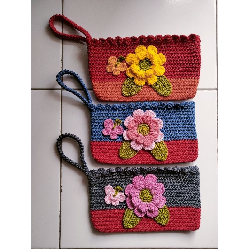 Dompet Rajut Bunga/ Dompet Hp Rajut/Dompet Handmade