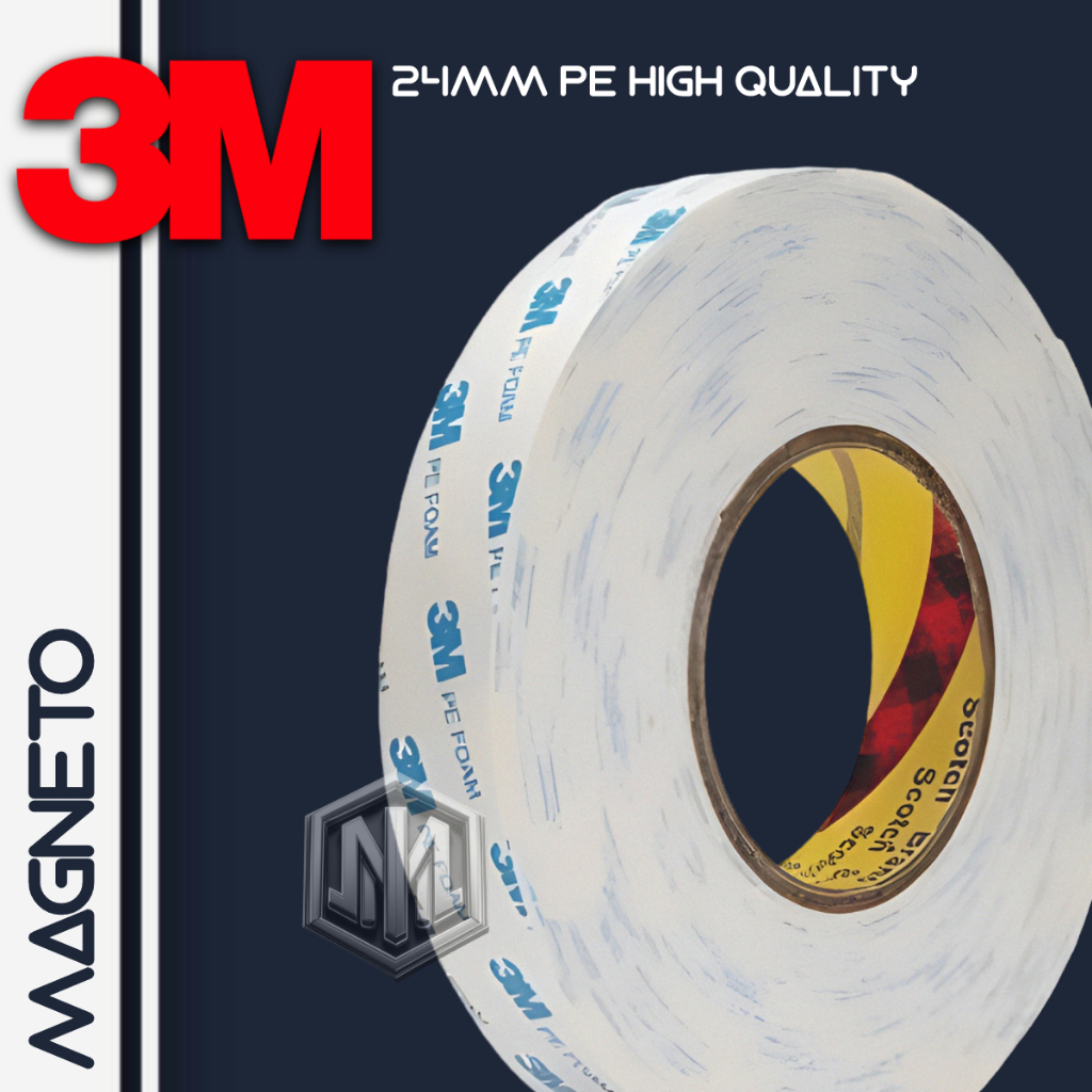 Double Tape 3M FOAM Busa Putih Abu abu 24mm PE High Quality Lem Dobel Perekat Isolasi Lakban Bolak B