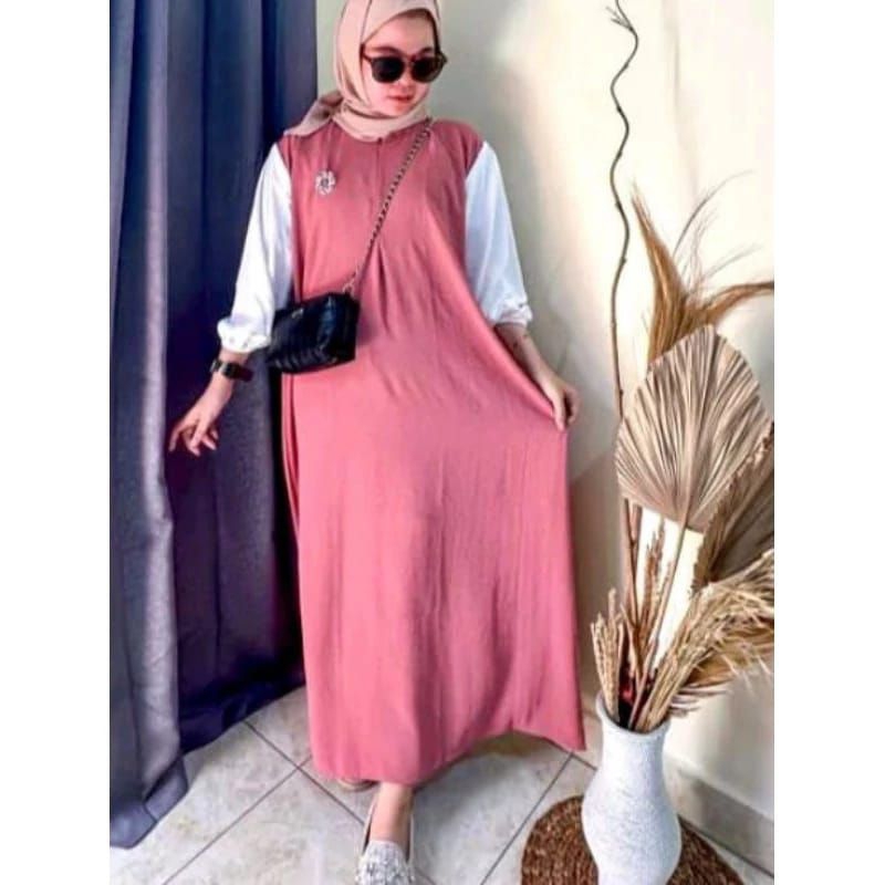 FATHIA DREES/ DRESS GAMIS KOMBINASI CEY CRINKLE PREMIUM