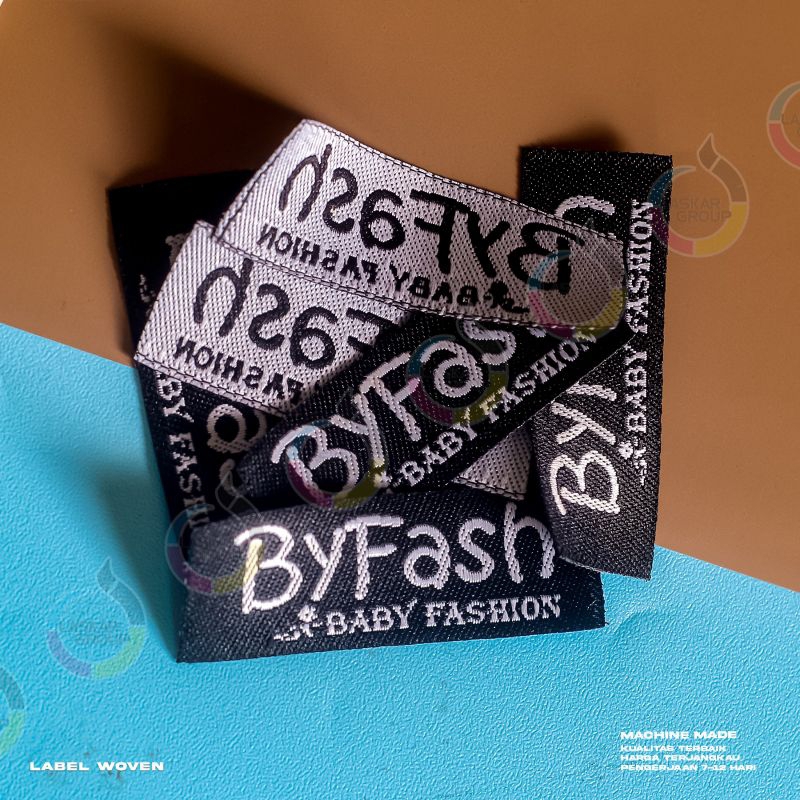 Label woven ukuran 1x4 100 lusin ( 1200 pcs ) label hijab, label merek baju, label bordir, label pre