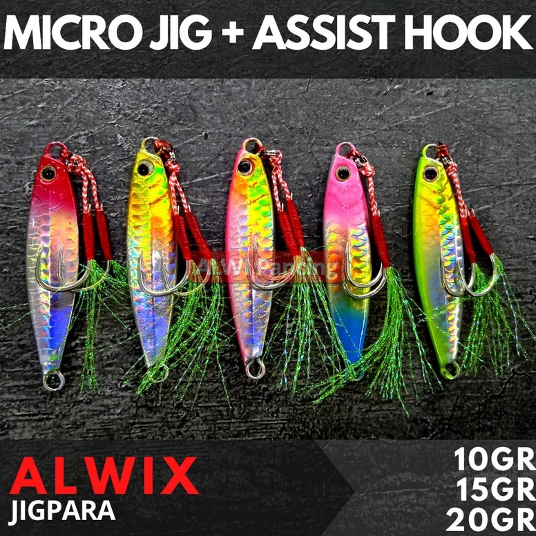 [GR935] ALWIX Metal JIG + Assist Hook JIGPARA 10gr 15gr 20gr ~ Micro Metal Jig UL UV Killer NON GID 