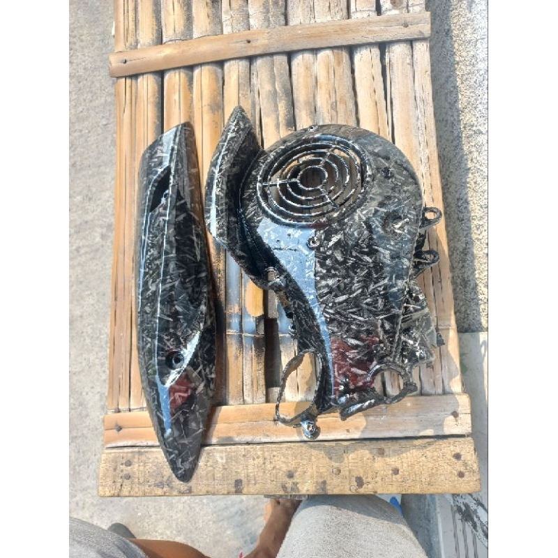 tameng knalpot dan tutup kipas mio j karbon forget