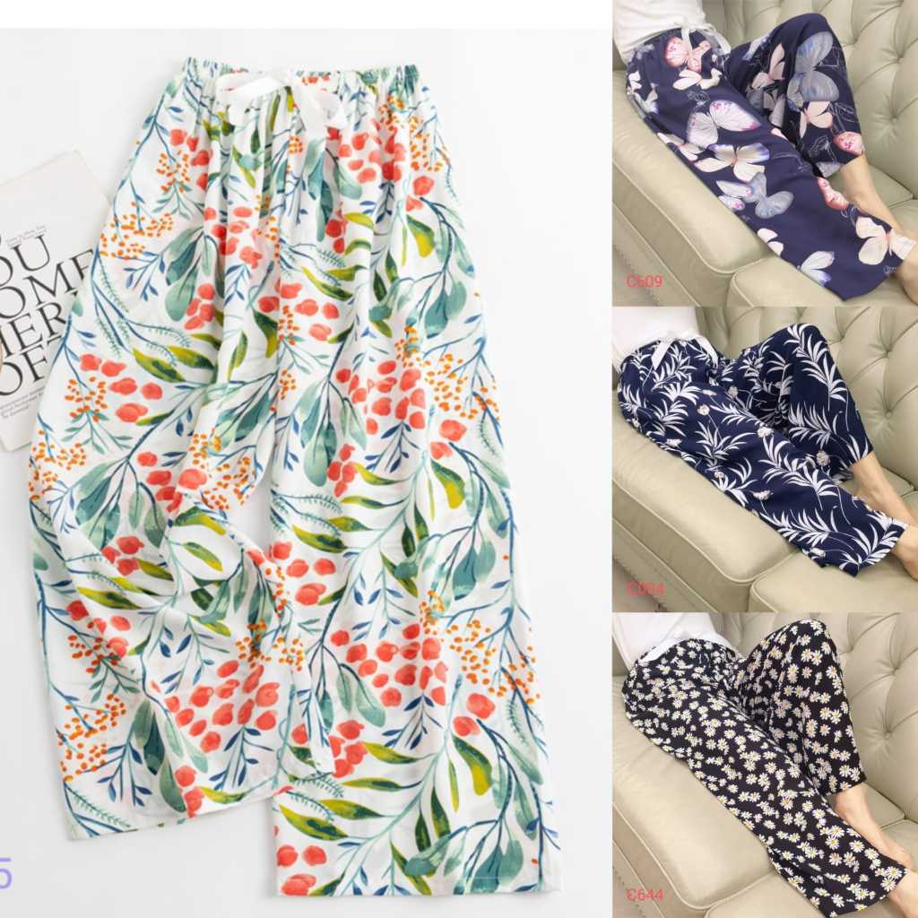celana tidur kulot wanita rayon premium aksen pita all size motif bali
