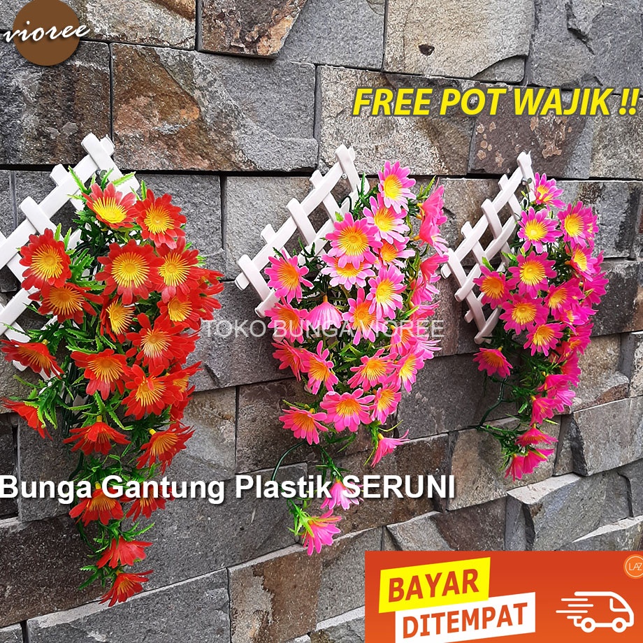 ➬✪✸ Vioree SERUNI Bunga Gantung Plastik Dinding Daun Dekorasi Pot Hias Tembok Rambat
