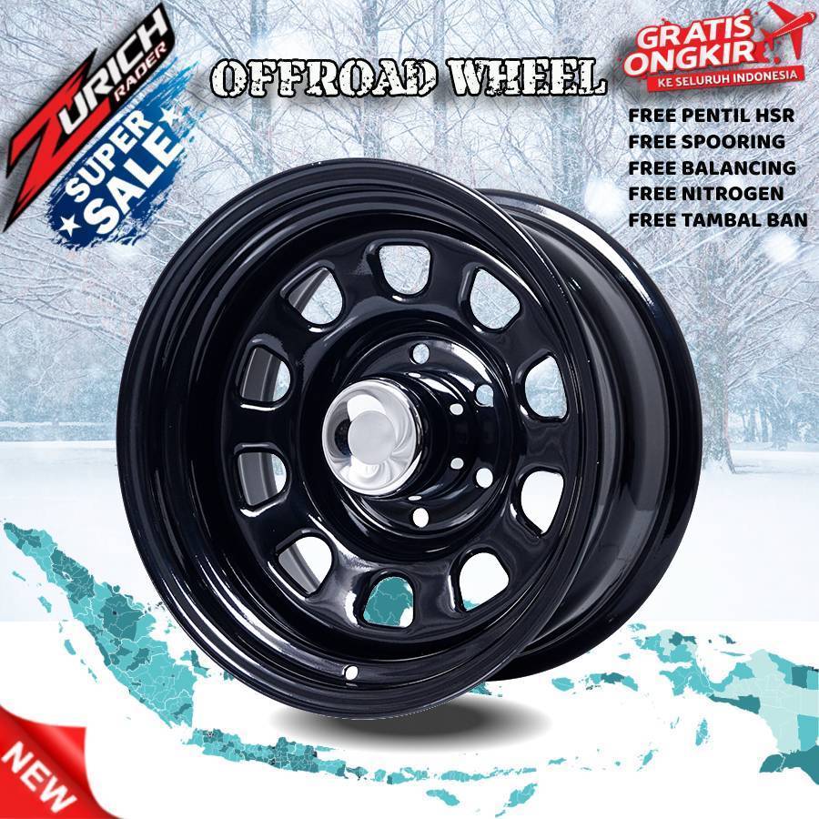velg offroad murah original hsr MOKUPO HSR R15X8 H6X139,7 ET-25 BLACK mobil panther Trailblazer dll