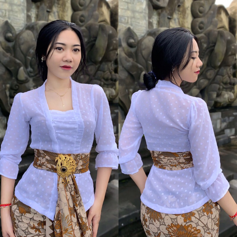 KEBAYA BALI URAGIRI SPECIAL WARNA PUTIH - KUNING SANDAT DAN GOLD | KEBAYA URAGIRI LENGAN KERUT