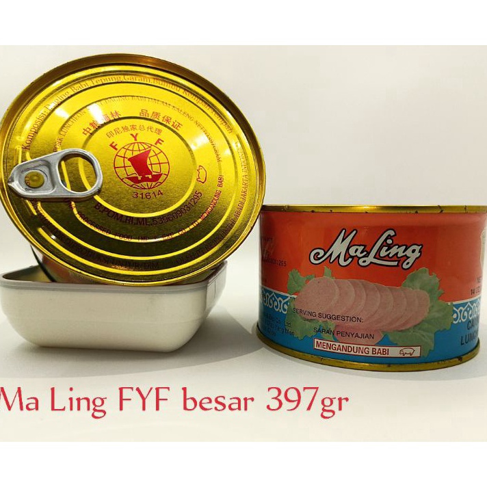 

MODEL HZZ143 MaLing FYF Ham Daging Babi/Luncheon Pork non HALAL 397gram