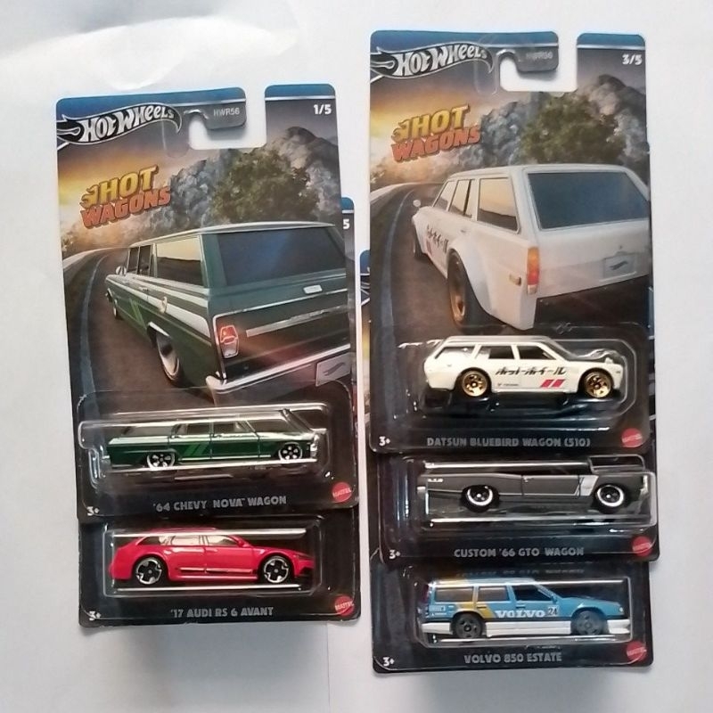 hot wheels set isi 5 Datsun Bluebird wagon 510,17 Audi R6 avand,Chevy Nova wagon ,custom66 gto wagon