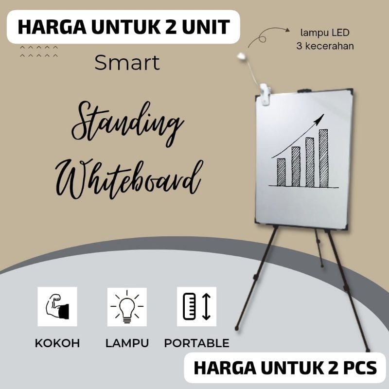 

PAKET SMART STANDING WHITEBOARD PAPAN TULIS BERDIRI PORTABLE LED LAMP (2 UNIT)