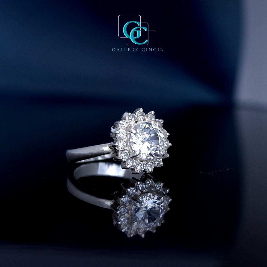 Cincin wanita perak berlian moissanite nikah tunangan kawin 112
