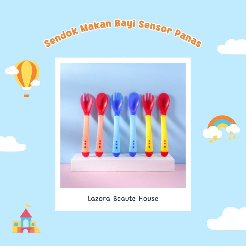 SENDOK MAKAN BAYI SILIKON SENSOR PANAS SPOON FORK BABY HEAT SENSING