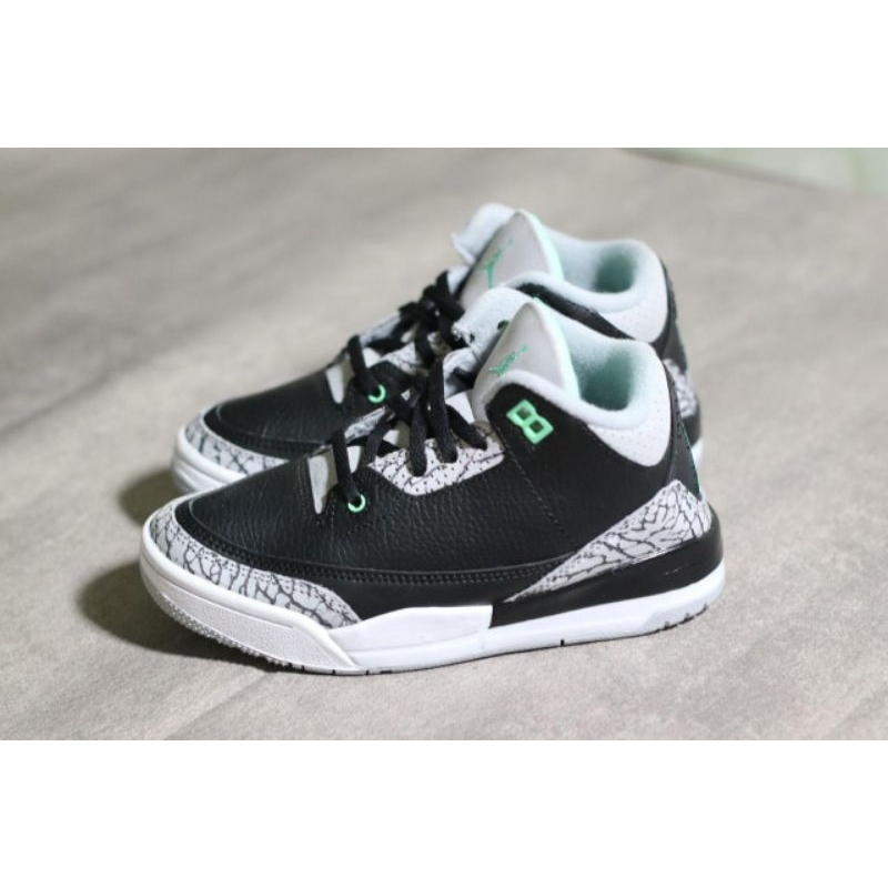 SEPATU ANAK ORIGINAL NIKE AIR JORDAN RETRO 3 BLACK GREEN TOSCA WHITE