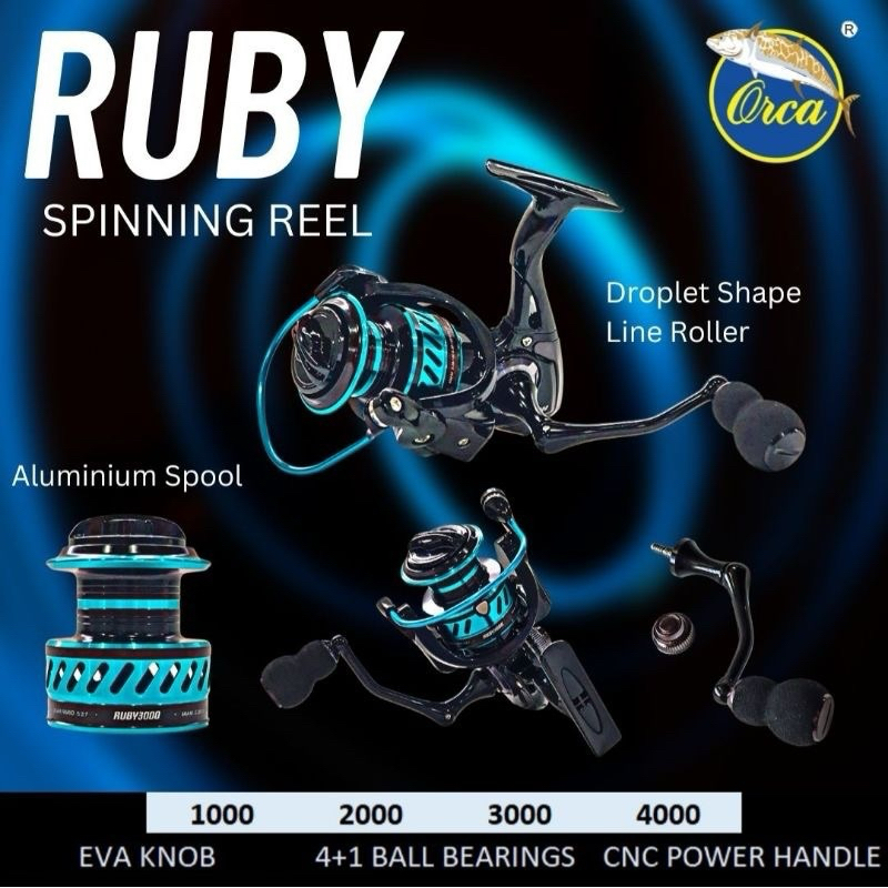 Reel Pancing Kolam Sungai Waduk Orca Ruby 1000 2000 Body Kuat Ringan Power Handle