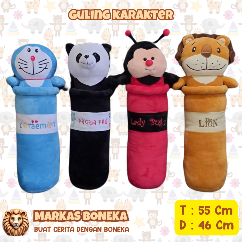 Boneka Guling/Guling Boneka/Boneka Guling Karakter/Doraemon/Panda/Lebah/Lion/Boneka Karakter/Guling 