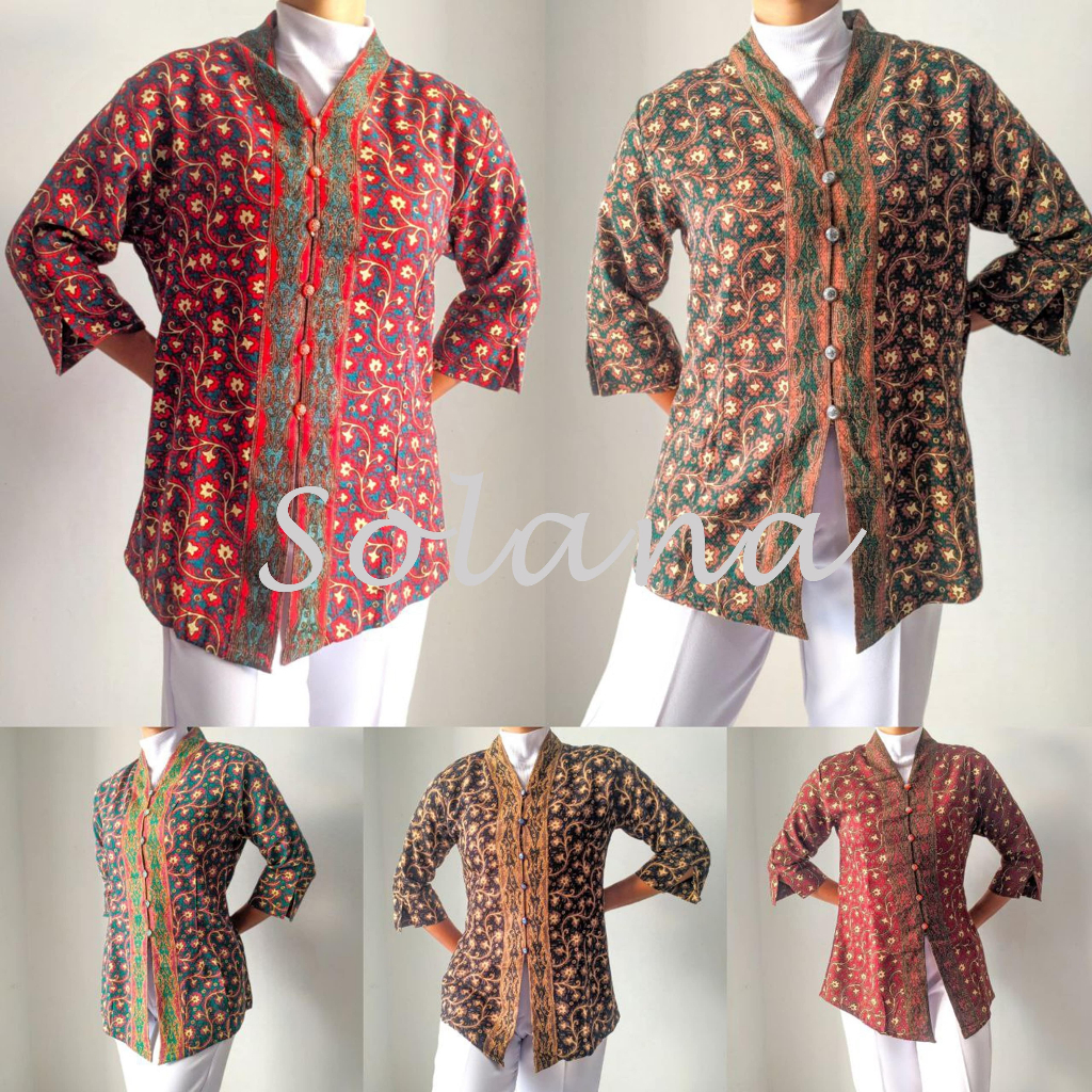 Solana 753002 Atasan Wanita Blus Doby Kancing Kaca Baju Kantor Batik Unggul Printing - Tersedia 5 Va