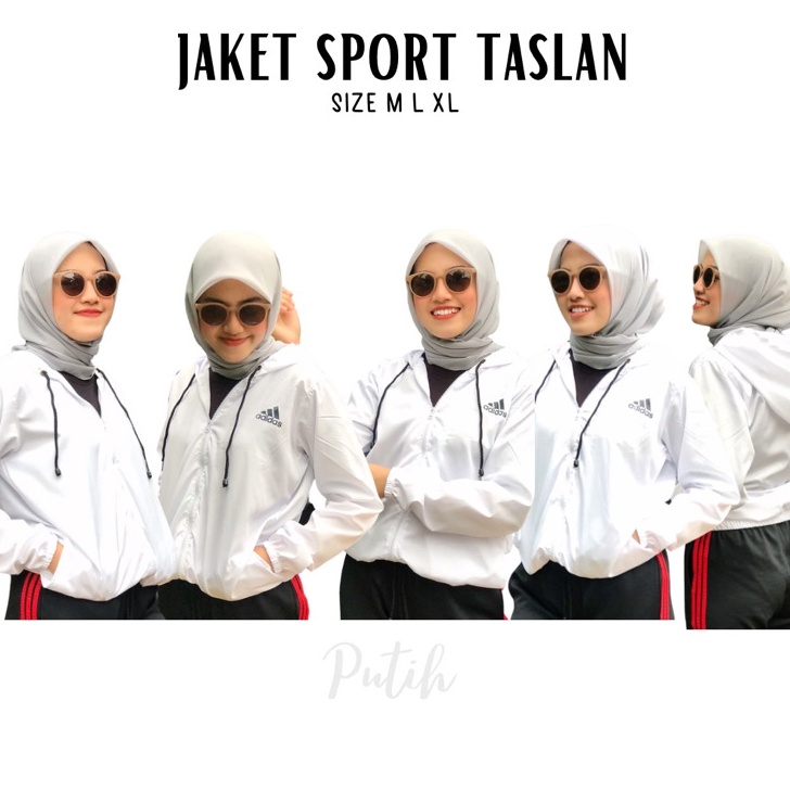 Ready Jaket taslan putih hoodie / jaket putih olahraga / jaket running / jaket zumba / jaket aerobi 