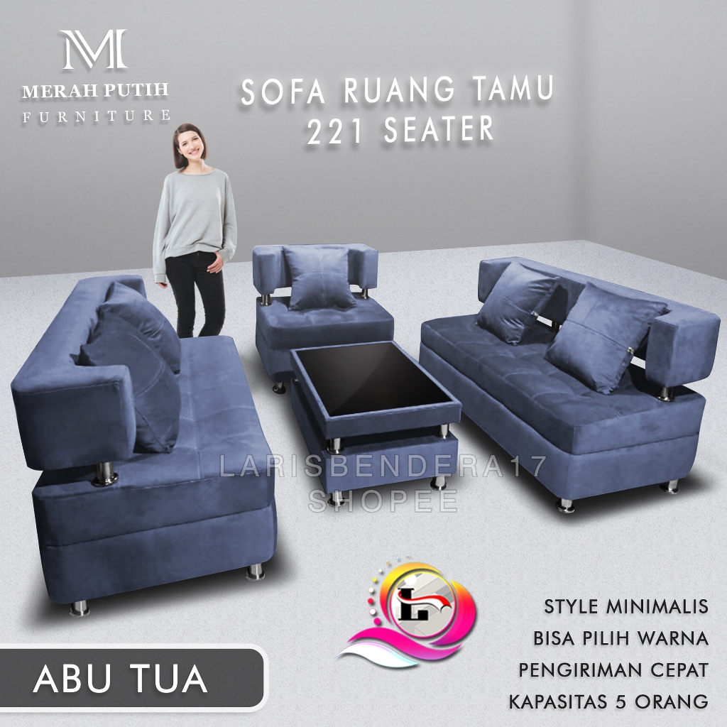 Sofa Ruang tamu + Meja | 221 Seater | Bahan Kain Bludru  - Gratis Ongkir Jabodetabek. Bonus 5 Bantal