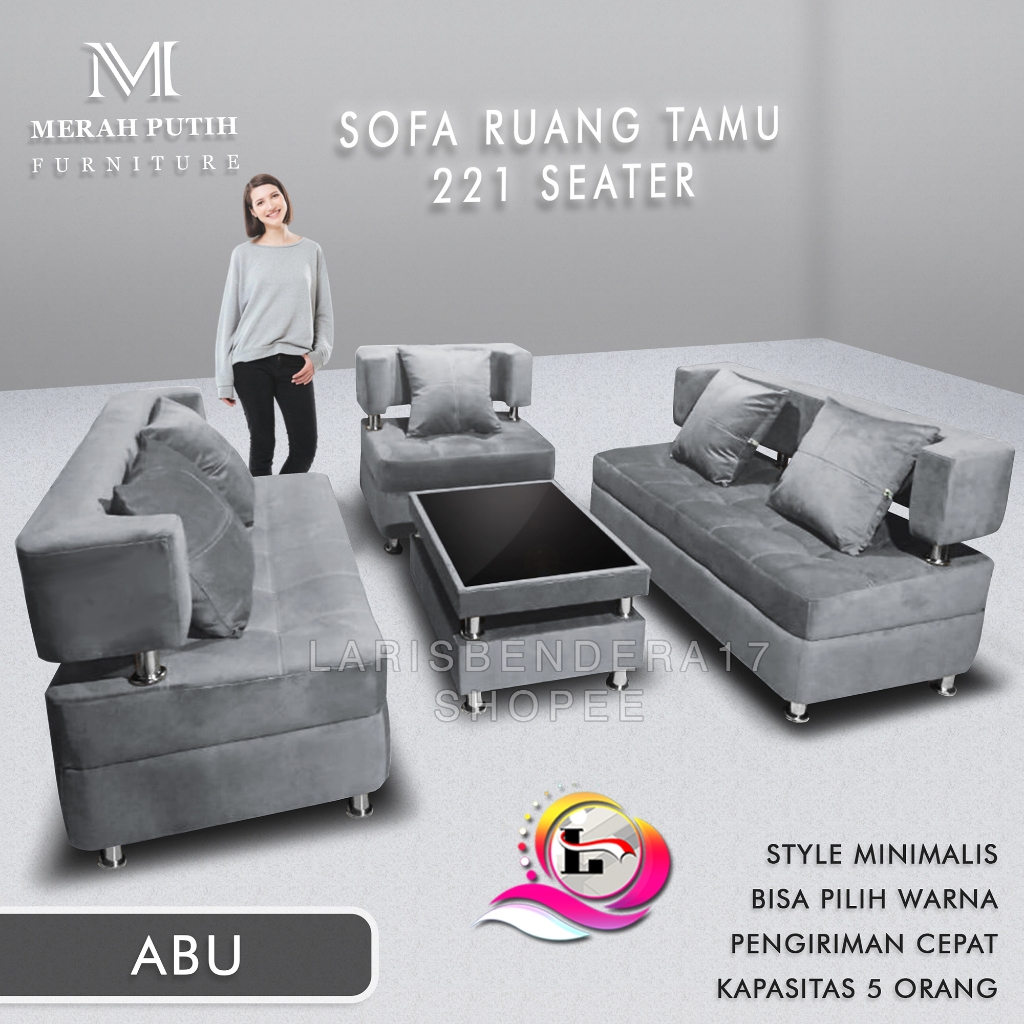 Sofa Ruang tamu + Meja | 221 Seater | Bahan Kain Bludru  - Gratis Ongkir Jabodetabek. Bonus 5 Bantal
