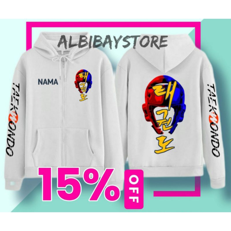 jaket Hoodie TAEKWONDO ANAK FREE NAME Pakai Sleting