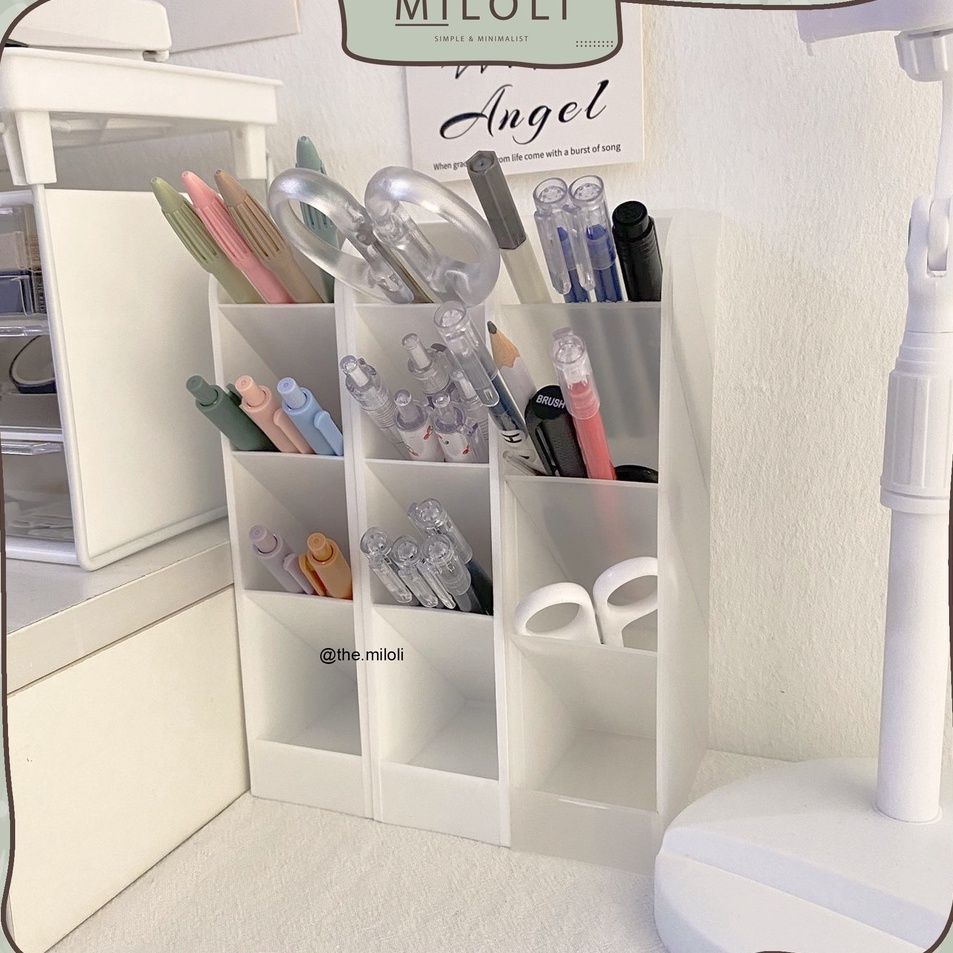 

Super Promo [MILOLI] 3 Slot White Pen Holder Desktop Pencil Storage Box Organizer Kotak Pensil Tabung Pena - F0144