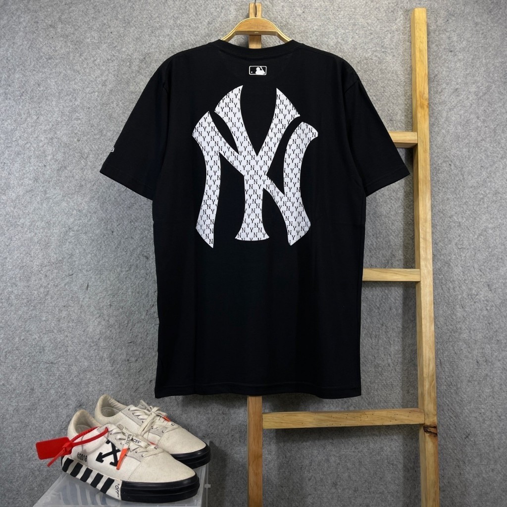 BAJU KAOS T-SHIRT NEW ERA NEW YORK BASEBALL NY BIG BACK MONOGRAM LOGO BLACK