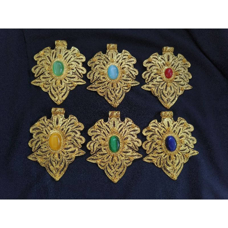 bros dan liontin batu lapis emas 24k / bros batu / liontin batu / bros giok / bros kebaya  / liontin