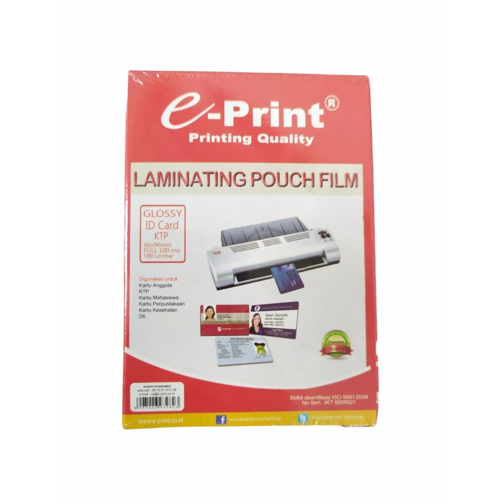 

E-Print Plastik Laminating Pouch ID Card Ukuran KTP 100 micron (SATUAN) -