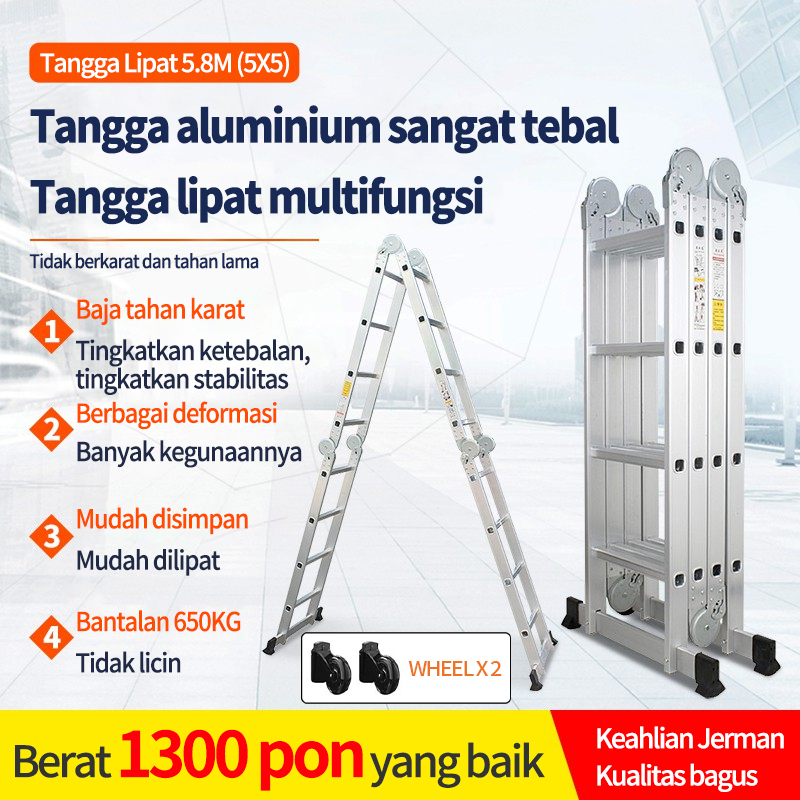 LiVing Tangga Lipat 4.7M/5.8M Tangga Lipat Aluminium Tangga Lipat Teleskopis Tangga Aluminium Multif