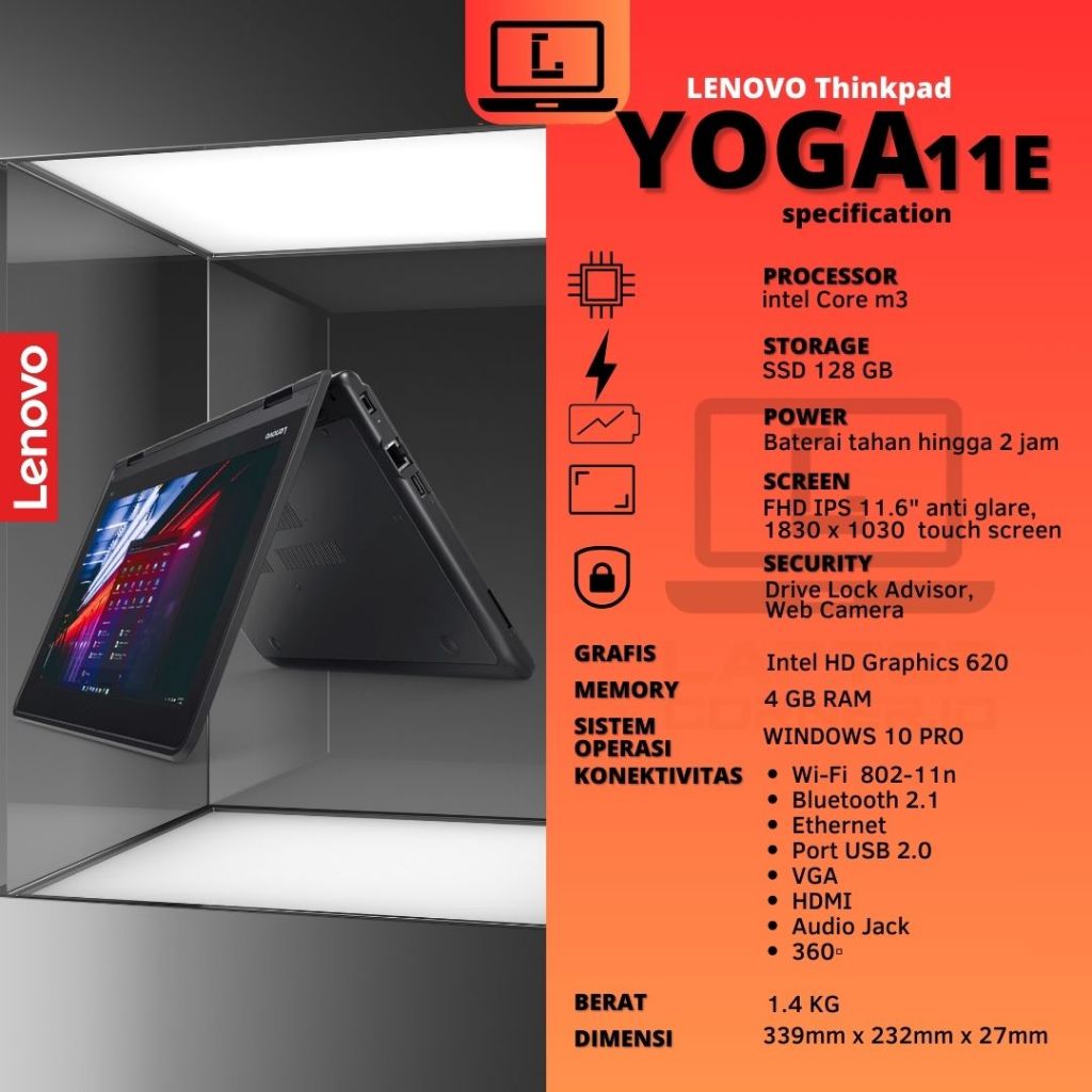 Laptop Touchscreen LENOVO YOGA 11E RAM 8GB SSD 128- 256GB Mulus