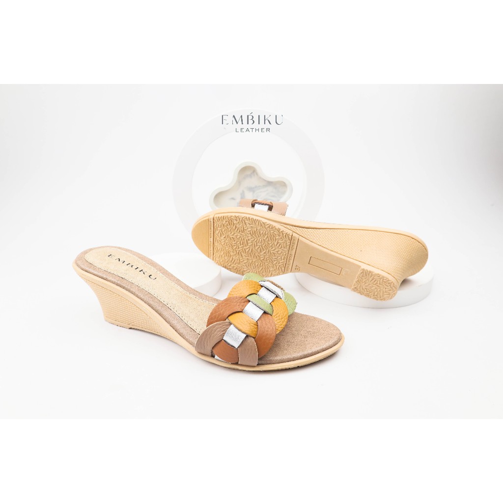 Embiku Shein wedges 5cm / Sandal wanita Kulit Asli Garut / sandal kulit wanita asli garut