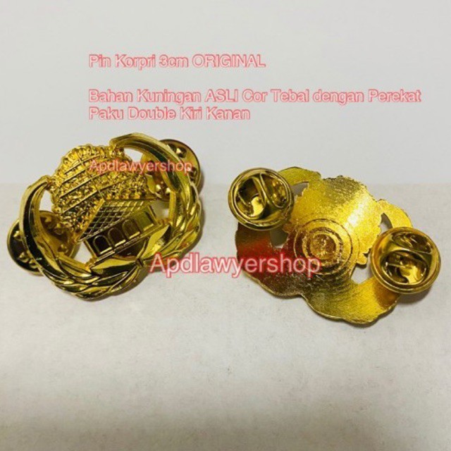 Pin Korpri 3cm Kuningan Asli sepuh emas ORIGINAL Paku Double Kiri Kanan Pin Bross KORPRI KOPRI