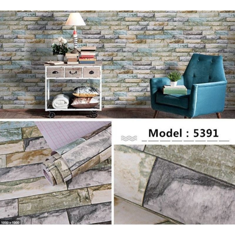 Wallpaper stiker/dinding motif batu bata alam/antik/klasik/5391/medan/COD