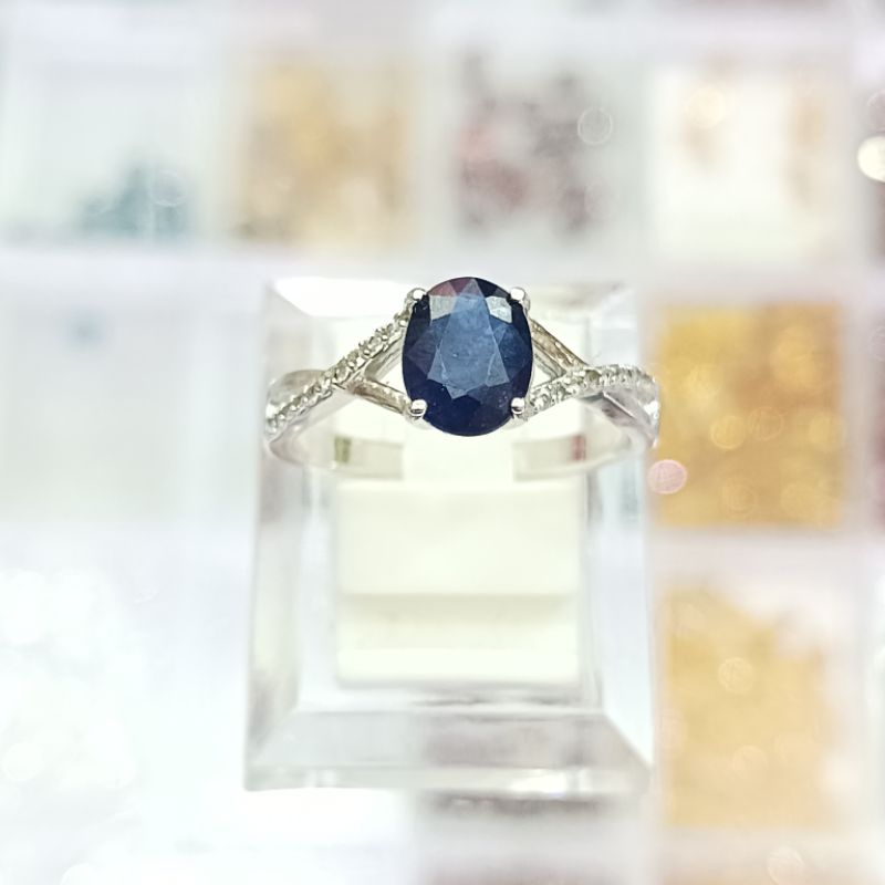 CINCIN WANITA SILVER PERAK 925,BATU NATURAL BLUE SAFIR