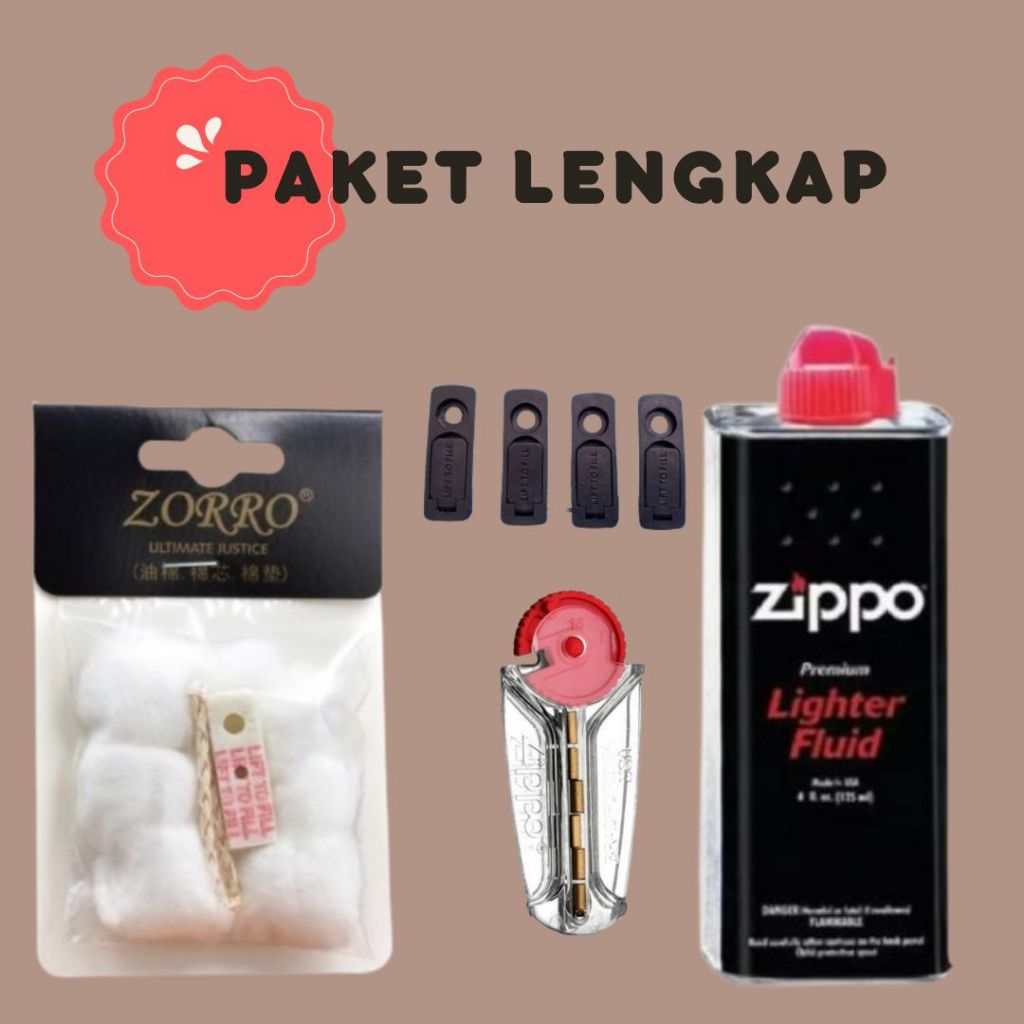 PAKET KOMPLIT ORIGINAL MINYAK ZIPPO .KAPAS .BATU ZIPPO
