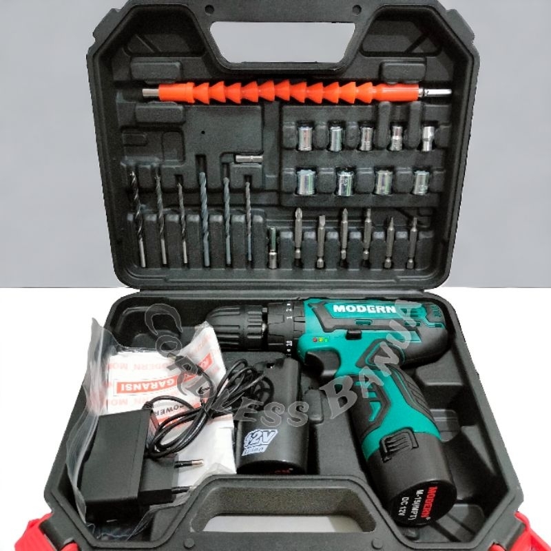 MESIN BOR IMPACT CORDLESS "MODERN" M-15SET ||BOR IMPACT CES/TENAGA BATERAI 12VOLT 10MM