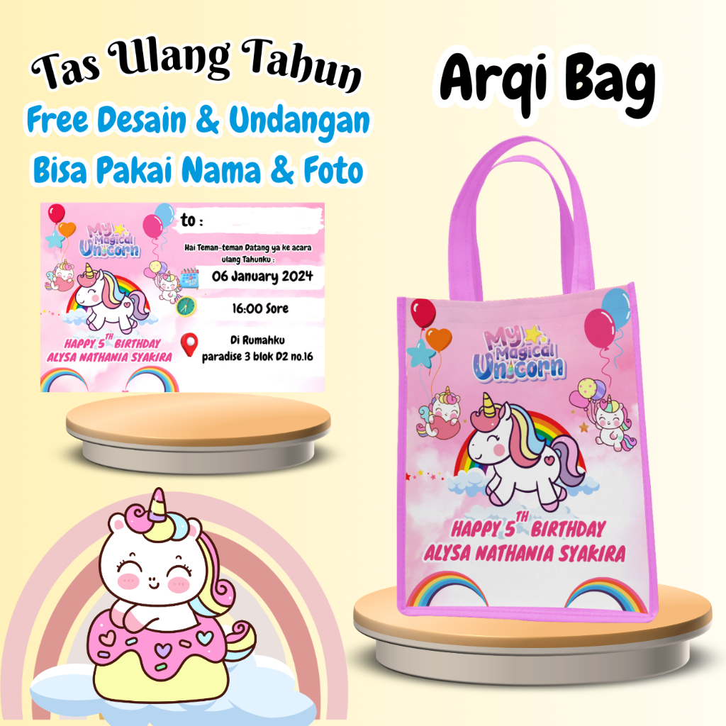 

50 Tas Ulang Tahun Free Undangan Anak Bingkisan Custom Nama Foto Murah Muat Kfc