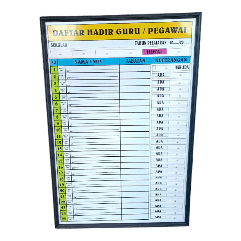 

PAPAN ABSEN GURU / DAFTAR HADIR GURU 120X80