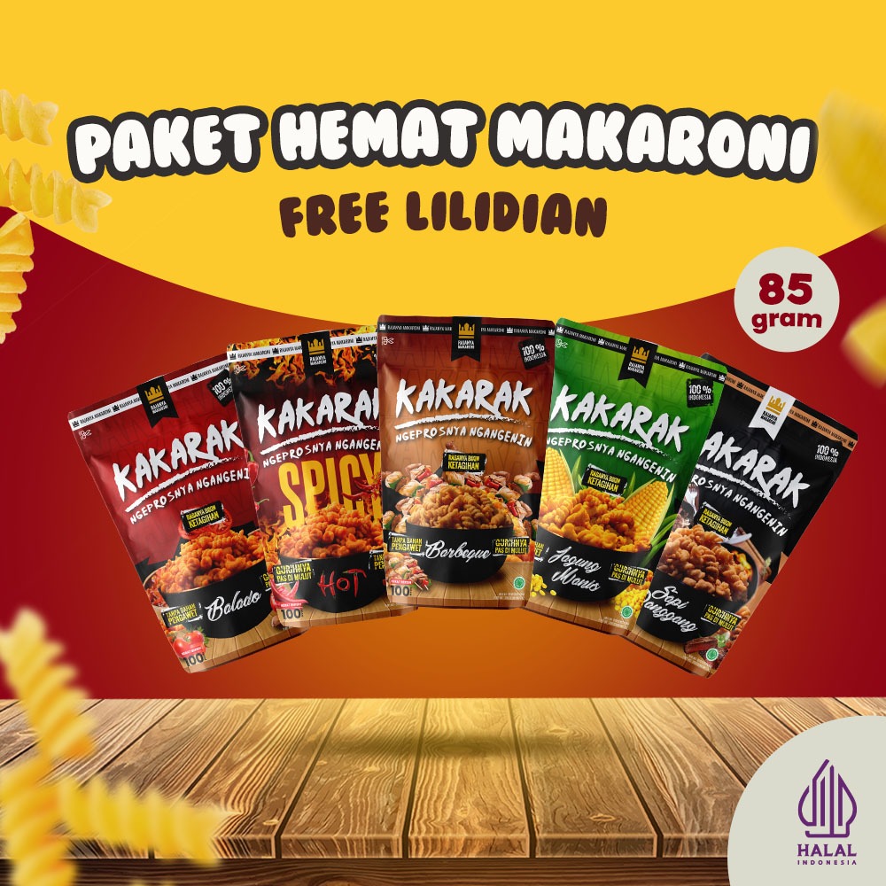 

Kakarak - Paket Hemat Makaroni 5 Rasa GRATIS Lilidian Balado - Cemilan Makaroni Goreng - 85gr