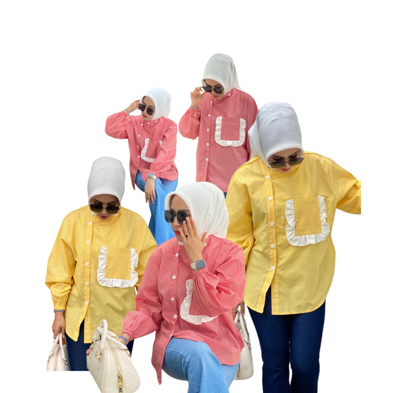 Hako Blouse - kemeja ruffle / kemeja kotak-kotak / kemeja kekinian / blouse kekinia / baju cewek kue