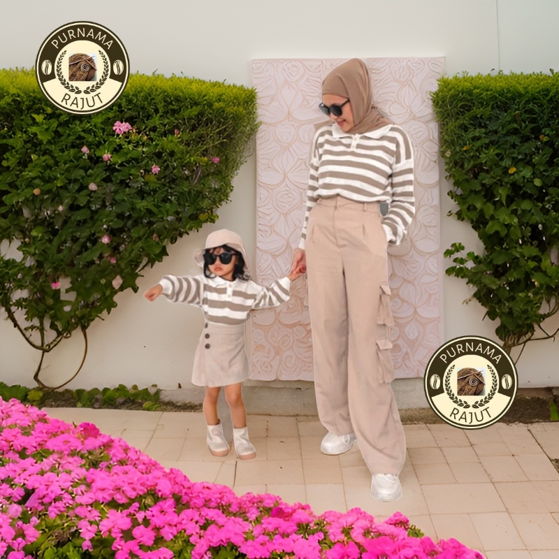 Baju Rajut Couple Ibu Anak Perempuan Laki laki Sweater Couple keluarga Knit Stripe Polet