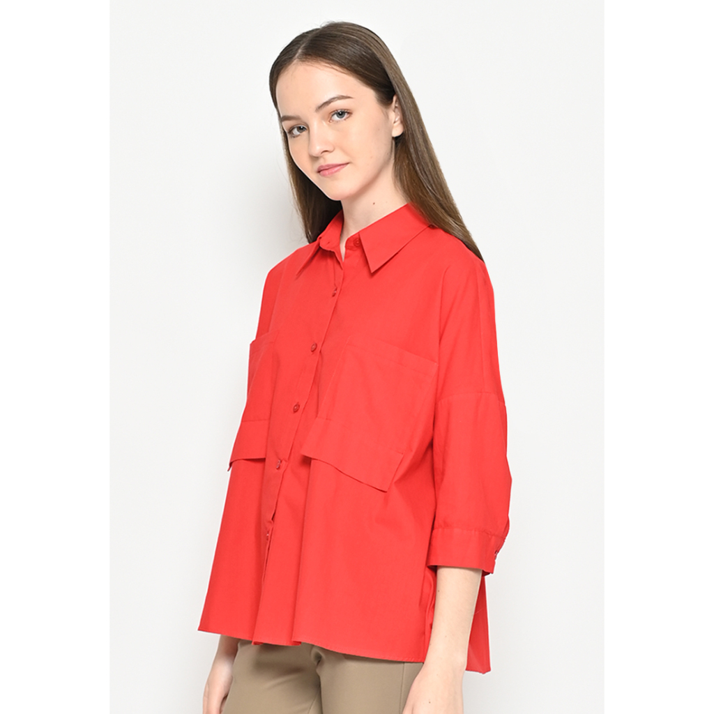 L^More Plain With Pockets Shirt - 214E RED