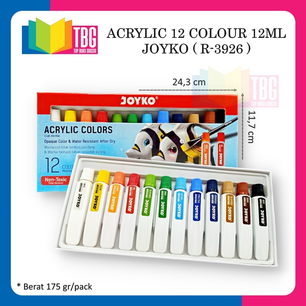 

1 SET ACRYLIC 12 COLOUR 12ML JOYKO CAT LUKIS AKRILIK SET (R-3926)