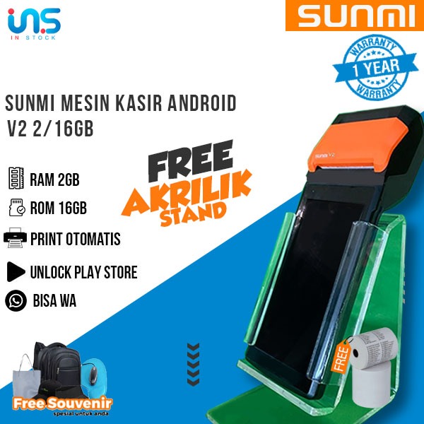 Mesin Kasir Android SUNMI V2 4G+WIFI RAM 2/16GB Free Kertas Thermal