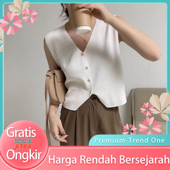 Rompi Knit Korean - Atasan Wanita Rajut Import -Atasan Wanita Rompi Rajut Import Kancing Motif Polos