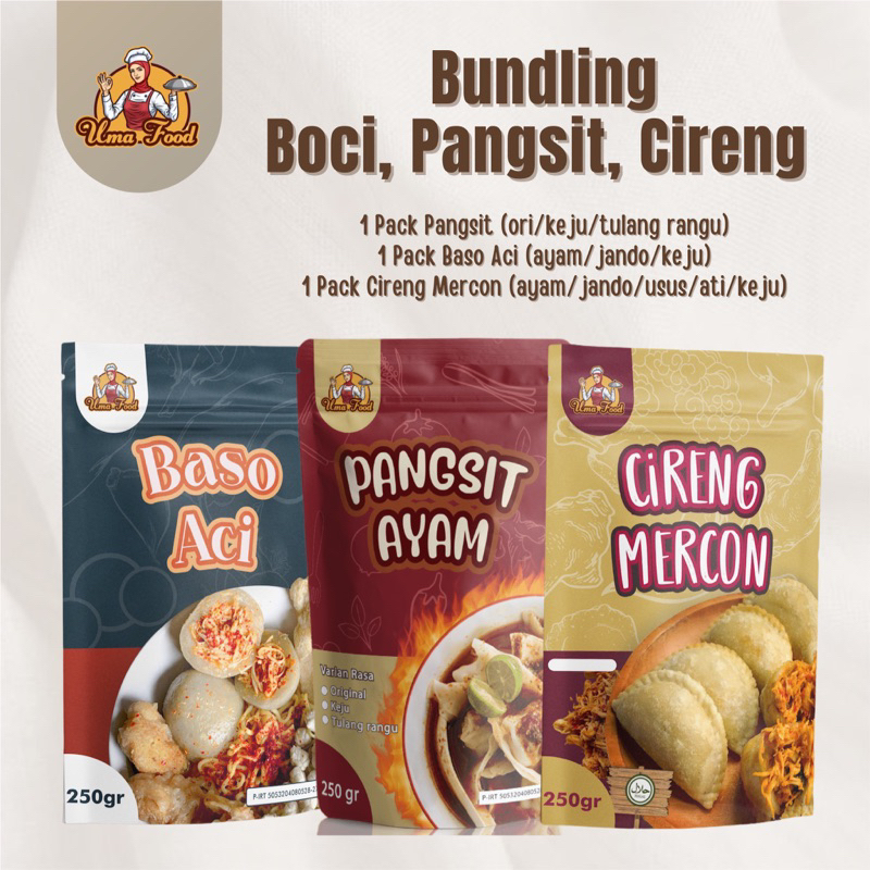 

BUNDLING Cireng Mercon, Pangsit Ayam, Baso Aci