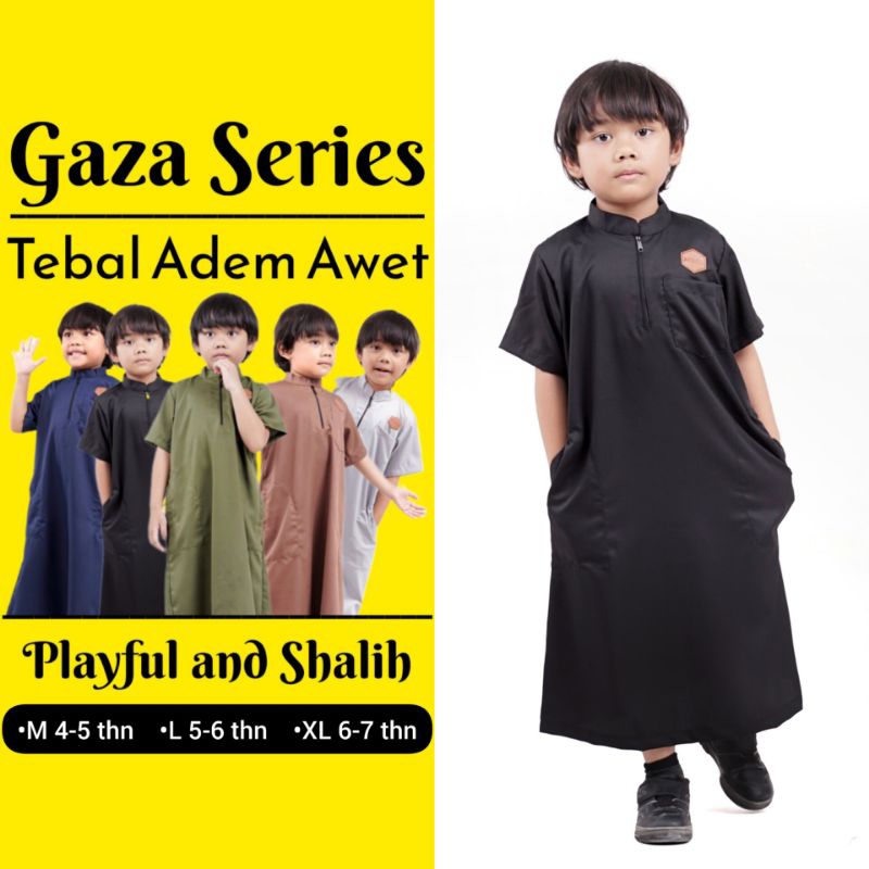 Baju Jubah Gamis Anak Laki Laki Kerah Resleting Zipper Rit Haramain Haromain Polos Lengan Pendek Gam
