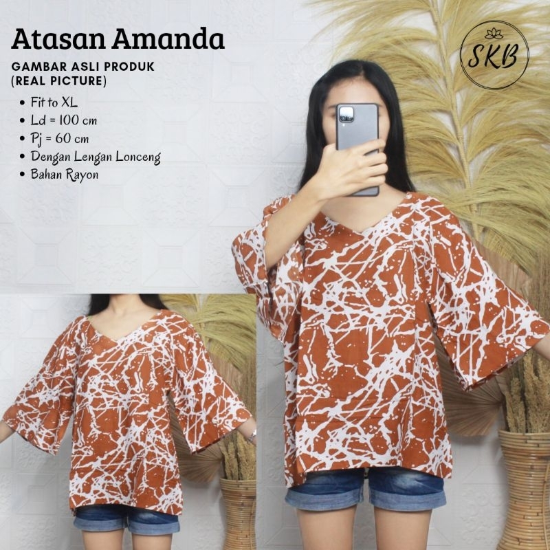 Atasan Amanda Non Kancing Blouse Lonceng Rayon Motif Fashion Wanita