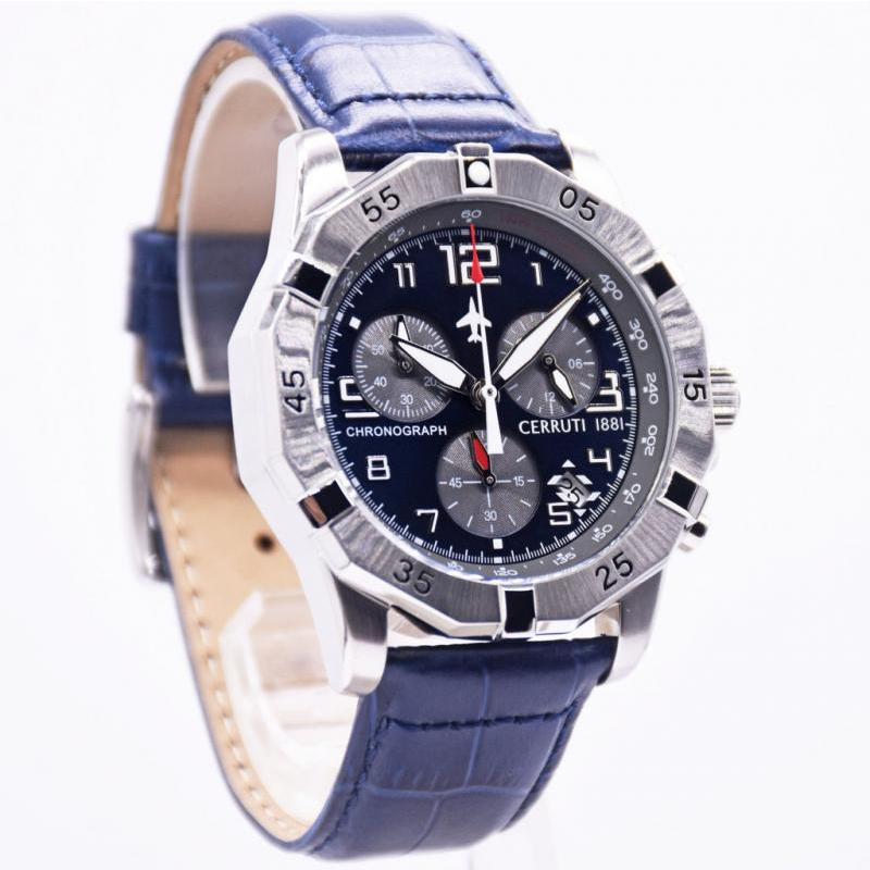 Promo terbaru 100% asli CERRUTI 1881 CIWGC2224401 MANCIANO SILVER BLUE LEATHER Jam Tangan pria